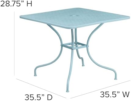 Flash Furniture 35.5" Square Patio Table with Umbrella Hole, Sky Blue