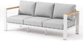 Aluminum Outdoor Patio 3-Seater Sofa Set, All-Weather Outdoor Patio Sofa with 6" Thick Removable & Washable Cushions, Rustproof Patio Outdoor Sofa Couch for Deck, Balcony, Porch, Yard, White