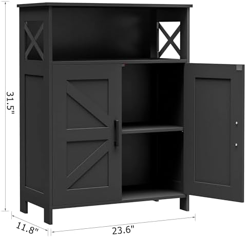 Homhedy Farmhouse Bathroom Storage Cabinet with Doors, Small Floor Cabinet | Toilet Paper Cabinet with Adjustable Shelf, Freestanding Storage Cabinet for Kitchen/Laundry/Living Room, 24"W, Black