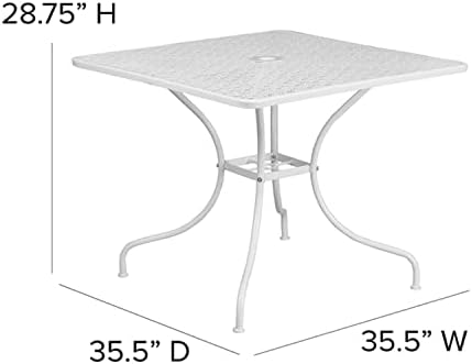 Flash Furniture 35.5" Square Patio Table with Umbrella Hole, White