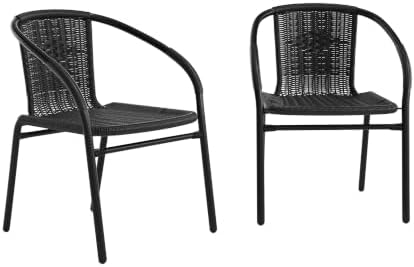 Flash Furniture Modern Rattan Indoor/Outdoor Restaurant Dining Chairs, Stackable Rattan Bistro Chairs for Patio or Restaurant, Set of 2, Black