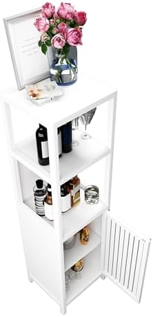 GDFStudio 52" Tall White Bamboo Storage Cabinet, Slim Freestanding Linen Tower with Open Shelves & Door Cabinet, Narrow Floor Organizer for Bathroom, Bedroom, Living Room, Kitchen