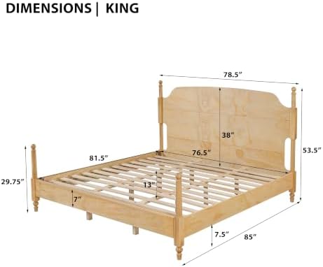 Christopher Knight Home Kane Wooden King Bed Frame with Headboard, Farmhouse King Size Bed Frame and Arched Headboard, 4-Poster King Bedframe with Slats Support, No Box Spring Needed, Natural