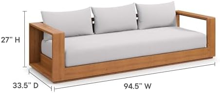 Modway Tahoe Acacia Wood Outdoor Patio Sofa in Natural Light Gray with Weather-Resistant Cushions - Ideal as a Porch Couch or Sunroom Sofa