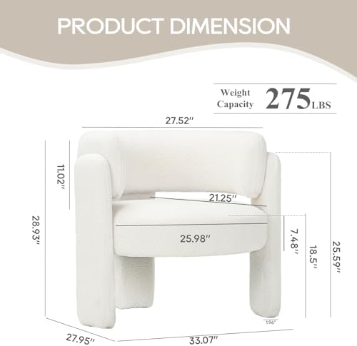 COLAMY Modern Accent Chair, Velvet Accent Chairs, Upholstered Barrel Chairs with Solid Wood Legs, Comfy Side Chair for Living Room, Bedroom, Reading, Cozy Reading Chair,Cream