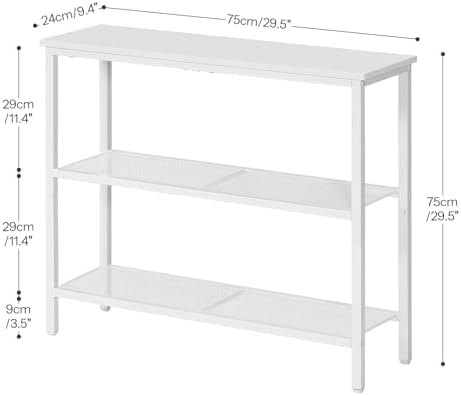 HOOBRO 29.5" Narrow Console Table, 3 Tier Entryway Table with Shelves, Thin Sofa Table, Behind Couch Table, Display Side Table, for Hallway, Entrance, Living Room, White WW73XG01