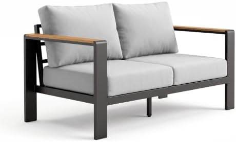 Aluminum Outdoor Patio Loveseat, Rustproof 2-Seater Sofa with Thick Washable & Removable Cushions, All-Weather Patio Furniture Couch for Deck, Balcony, Porch, Yard, Garden, Poolside, Indoor, Gray