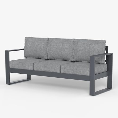 LayinSun Outdoor Patio Aluminum Sofa, Metal Modern 3-Seat Couch with Washable Thick Cushions