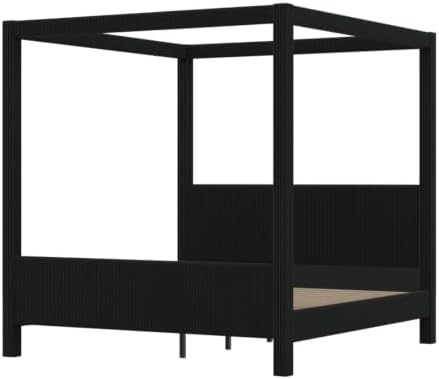 Queen Size Canopy Bed with Upholstered Headboard & Footboard, Black