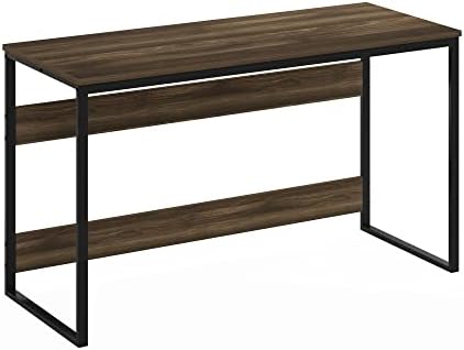 Furinno Moretti Desk, 52 Wide Metal Frame Gaming Desk, Rectangular Computer Desk, Writing Desk, Office Desk for Home Office, Study Room, Dorm, Bedroom, Brown Walnut