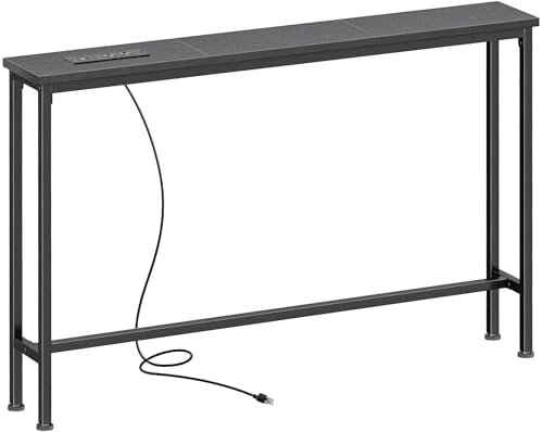 SUPERJARE 39.4 inch Narrow Behind Couch Table with Charging Stations