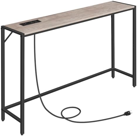 MAHANCRIS Console Table, Narrow Sofa Table, 43.7” Entrance Table with Power Station, Behind Couch Table, Simple Style, for Living Room, Hallway, Entryway, Foyer, Greige and Black CTHG112E01