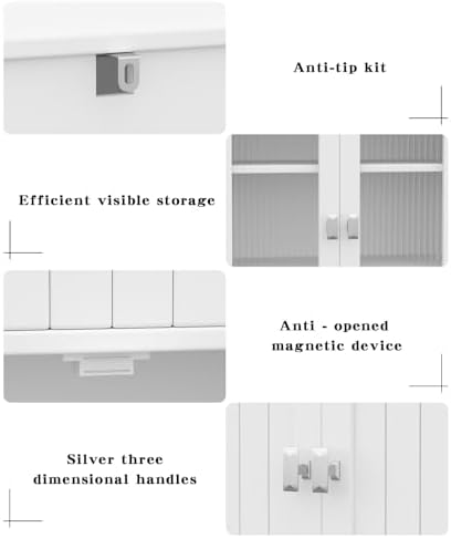 Akxomel 53.1" Tall Bathroom Cabinet 6 Doors Linen Floor Storage Cabinet | Bathroom Floor Cabinet with Adjustable Shelf, Pantry Cabinet for Living Room, Kitchen, Entryway, White