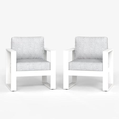 LayinSun Outdoor Patio Aluminum Chair, Metal Modern Armchair Set of 2 with Washable Thick Cushions