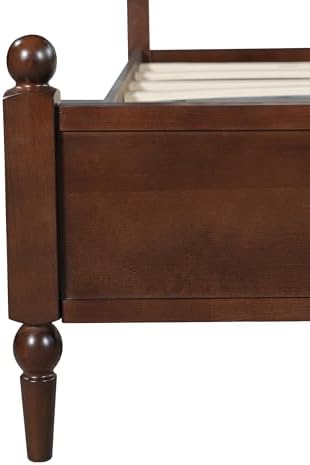 Merax King Size Solid Wood Platform Bed Frame, Upholstered Headboard & Classic Spindle & with Fabric Panel, No Box Spring Needed, 500 lbs Capacity Timeless Traditional for Bedroom, Brown