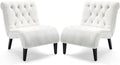 AVAWING Armless Velvet Tufted Accent Chairs with Wood Legs Set of 2, Beige