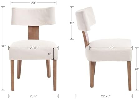 HNY Mid Century Modern Dining Chairs Set of 6 with Seat Covers, Farmhouse Linen Fabric Upholstered Accent Chairs Curved Backrest Kitchen Chairs, with Hardwood Frame, Beige