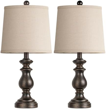 PARTPHONER Traditional Table Lamp Set of 2, Rustic Farmhouse Table Lamps for Living Room Bedroom, 22" Bedside Desk Lamps Vintage Nightstand Lamps with Linen Shades, Oil Rubbed Bronze