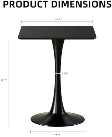 Square Dining Table, 24" Tulip Table with Thickened Tabletop & Metal Pedestal, Mid Century Modern Bistro Table for Kitchen, Small Places, Living Room, Cafe (Black)