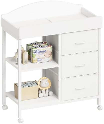 Yetom Changing Table, 3 Drawers&2 Shelves, Changing Table Dresser, White