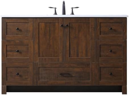 54" Pre-Assembled Bathroom Vanity with Sink, Engineered Wood, Ivory White Engineered Marble Countertop Attached, Single Rectangle Porcelain Sink, 7 Soft-Close Drawers, Expresso