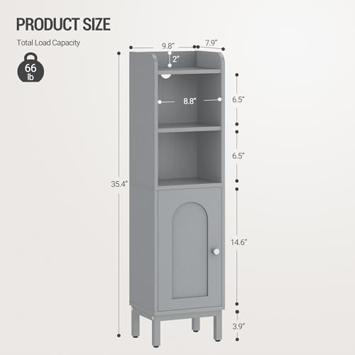 Hzuaneri Bathroom Storage Cabinet, Small Corner Floor Cabinet | Narrow Toilet Paper Holder, Bathroom Organizer with Adjustable Shelf, 2 Doors, for Small Spaces, Gray BC38221GR