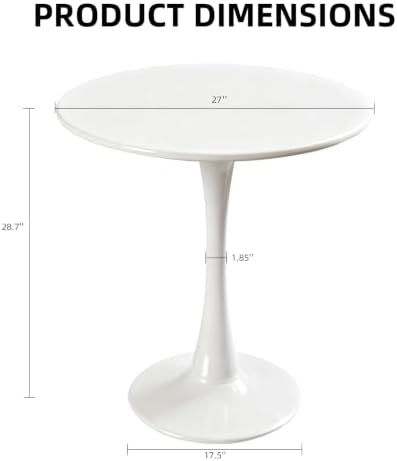Round Dining Table, 27" Circle Tulip Table with Thickened Tabletop & Metal Pedestal, Mid Century Modern Bistro Table for Kitchen, Small Places, Living Room, Cafe (White)
