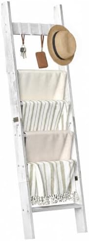 Blanket Ladders for the Living Room with 4 Hooks, 6-Tier Blanket Holder