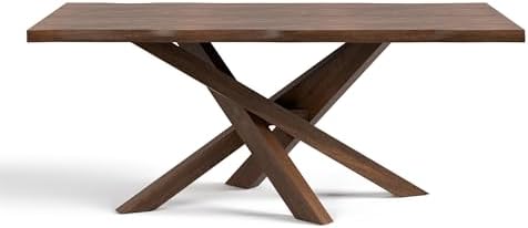 Furniture of America Nazaen II 71" Mid-Century Modern Solid Wood Live Edge Dining Table with Steel Support, Walnut Finish, Seats 6–8