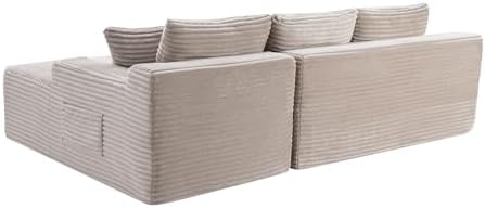 95" L-Shaped Right Facing Cloud Sectional Couch for Living Room, Modular Compressed Boneless Sectional Sofa Corduroy Boneless Corner Foam Sofa W/Chaise Lounge and Pillows