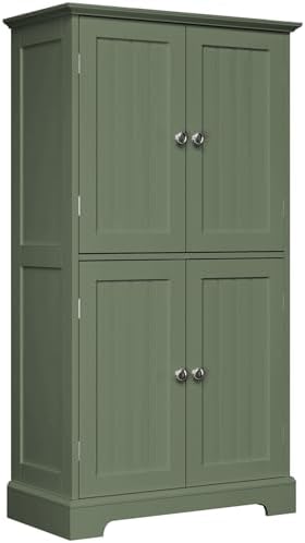 ChooChoo Bathroom Floor Cabinet with Adjustable Shelves | Bathroom Storage Cabinet, 4 Doors, Freestanding Cupboard for Living Room, Green