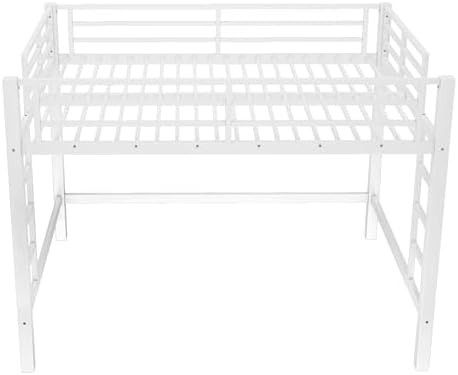 Bellemave Queen Size Loft Bed Frame with 2 Ladder, Sturdy Metal Construction & High Guardrail, Space-Saving Queen Loft Bed for Kids, No Box Spring Needed, Safe for Kids, Adults, Teens, Dorms, White