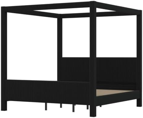 King Size Canopy Bed with Upholstered Headboard & Footboard, Black