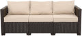 WAROOM Patio Couch PE Rattan 3-Seat Outdoor Sofa Brown Wicker Furniture Set Deep Seating with Anti-Slip Beige Cushion