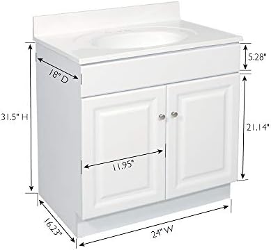 Design House Wyndham Bath Vanity Without Top, 2 Cabinet Doors, for 25-in. x 19-in. Vanity Top, Flush to Floor, Easy Assembly, for Bathroom, White, 18.0 in. L x 24.0 in. W x 31.5 in. H, 597120 | , Freestanding, Traditional, Wood, Bath, 597120
