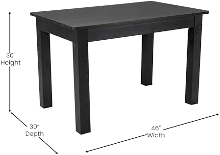 Merrick Lane Jessamine 46" x 30" Rectangular Rustic Solid Pine Farm Dining Table, Antique Farmhouse Wooden Dining Table for Kitchens and Parties, Black Wash