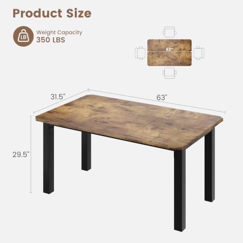 Garvee 63″ Dining Table for 4-6 People for Dining Room, Brown (Only Table)