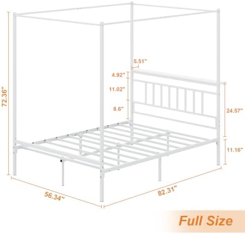 Full Canopy Bed Frame with Storage Headboard Minimalist 4 Posters Bed