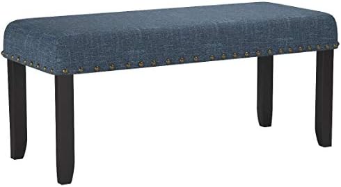 Roundhill Furniture Biony Fabric Dining Bench with Nailhead Trim, Blue