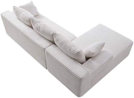 95" L-Shaped Left Facing Cloud Sectional Couch for Living Room, Modular Compressed Boneless Sectional Sofa Corduroy Boneless Corner Foam Sofa W/Chaise Lounge and Pillows