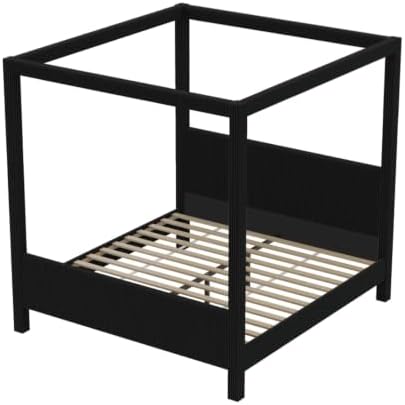 Queen Size Canopy Bed with Upholstered Headboard & Footboard, Black