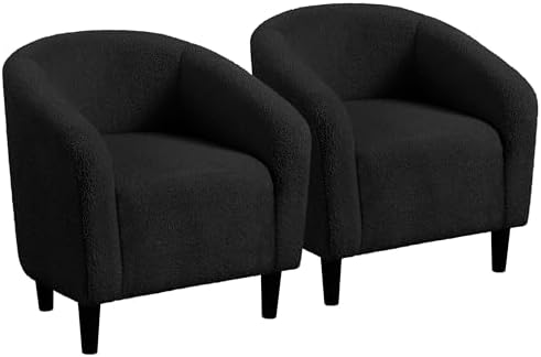 Yaheetech Compact Sherpa Accent Chairs Set of 2 for Small Spaces, Black