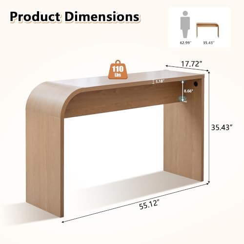 Curved Counter Height Bar Table, Narrow High Top Pub Dining Table - Natural