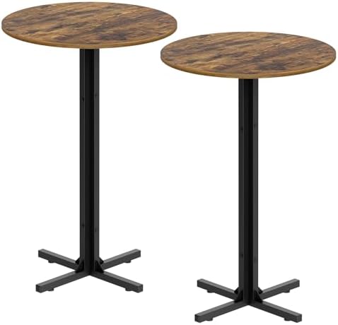 YATINEY Round Bar Table Set of 2, Counter Height Pub Table, Bar Height Cocktail Table, Versatile Use, for Dining Room, Kitchen, Bar, Pub, Cafe, Rustic Brown and Black BT10L2BR
