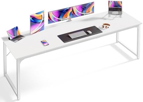 Huuger Computer Desk, 80 Inch Office Desk, Gaming Desk with Storage, Writing Desk Work Desk for Home Office, Study, Long Simple Desk, Large Legroom, Metal Frame, White