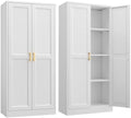 Steeloong 60"Metal Pantry Storage Cabinet with Doors & 3 Adjustable Shelves | Kitchen Pantry Cabinet,White Kitchen Cabinet with 2 Gold Handles,Tall Cabinet for Livingroom,Pantry, Bathroom,Kitchen