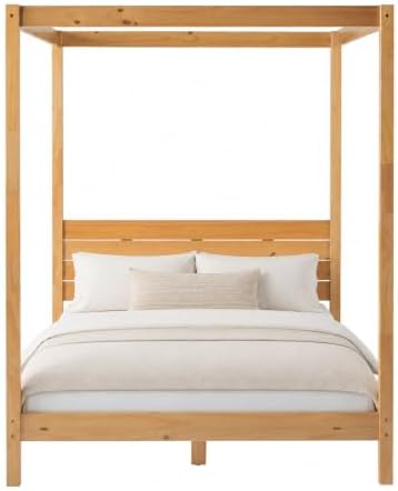From the Tree Furniture Solid Pine Canopy Bed Frame, Queen — Natural Pine