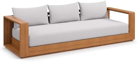 Modway Tahoe Acacia Wood Outdoor Patio Sofa in Natural Light Gray with Weather-Resistant Cushions - Ideal as a Porch Couch or Sunroom Sofa