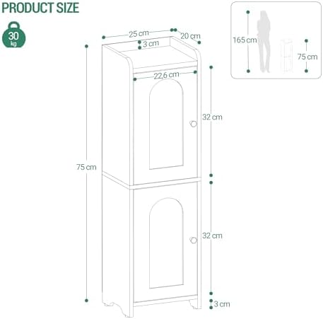 Hzuaneri Bathroom Storage Cabinet, Small Corner Floor Cabinet with 2 Doors | Narrow Toilet Paper Cabinets with Adjustable Shelf, Bathroom Organizer for Small Spaces, 7.9" D x 9.8" W x 29.5" H Black