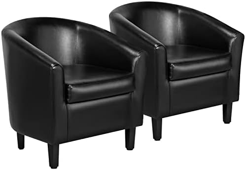 Yaheetech Accent Chairs Set of 2, Faux Leather Barrel Armchairs Black